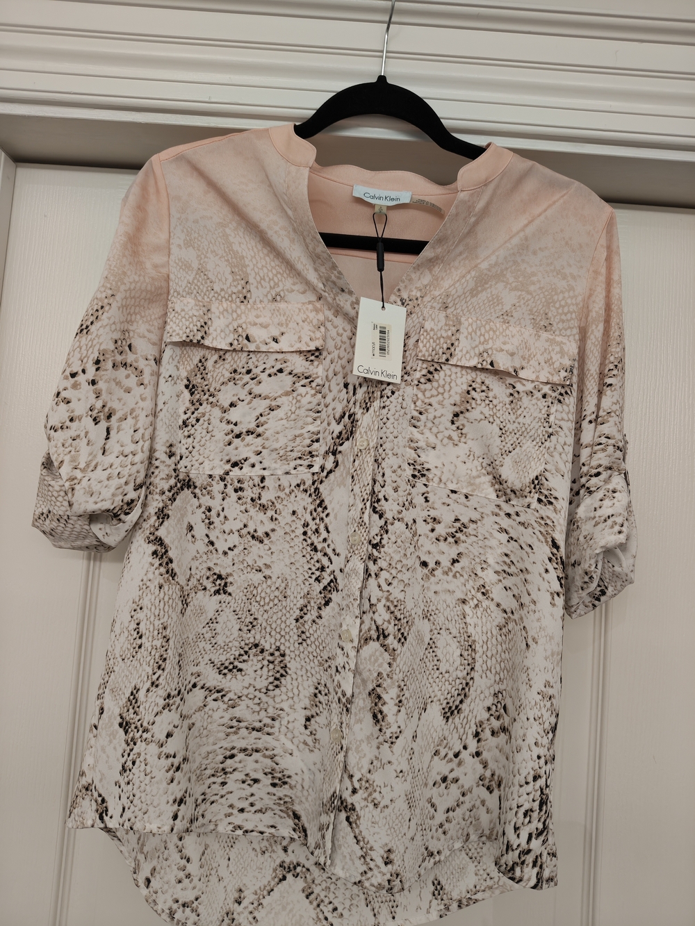 Calvin Klein Snake Print Blouse - Blush Taupe